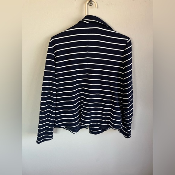 Roz & Ali Women’s Navy White Stripe Moto Blazer Size L - Picture 4 of 5